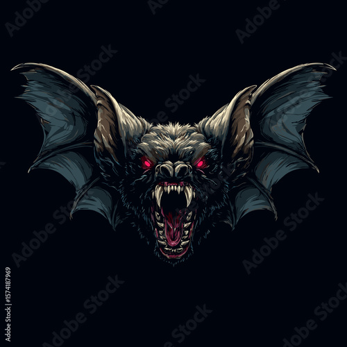 Scary Evil Bat Face Vector Logo, Illustration. Horror Concept.