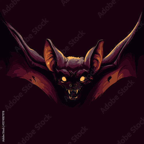 Scary Evil Bat Face Vector Logo, Illustration. Horror Concept.