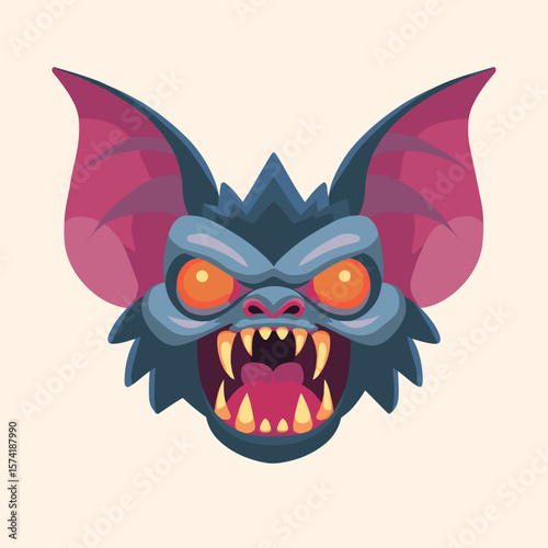 Scary Evil Bat Face Vector Logo, Illustration. Horror Concept.