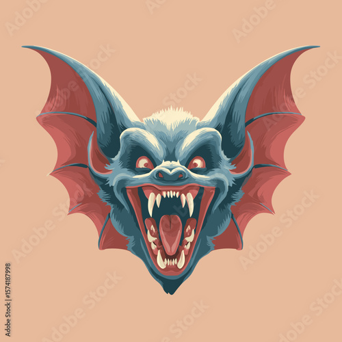 Scary Evil Bat Face Vector Logo, Illustration. Horror Concept.