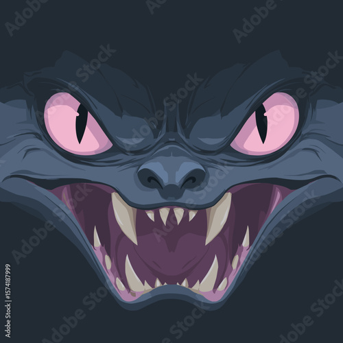 Scary Evil Bat Face Vector Logo, Illustration. Horror Concept.