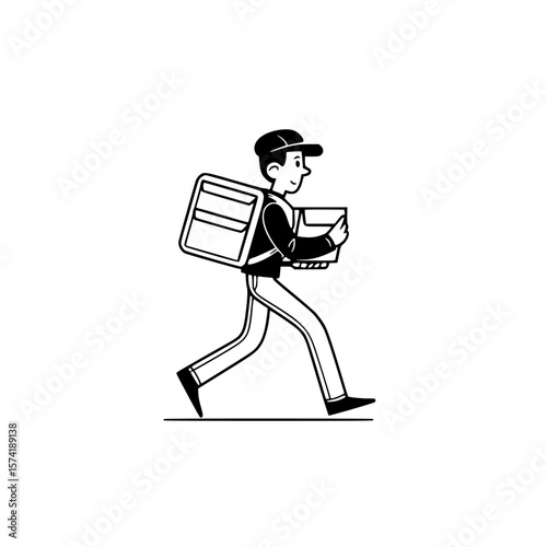 Delivery person carrying packages in a minimalist silhouette design for various uses in graphic projects