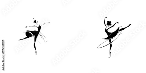 Silhouette pictogram set featuring dancing figures in elegant poses against a clean, minimal background
