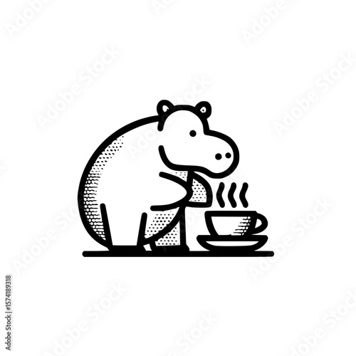 Hippo enjoying a warm cup of beverage in a cozy setting during a tranquil moment