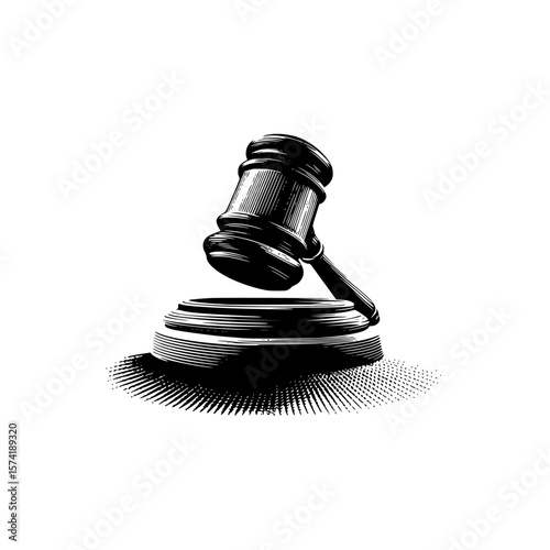 Silhouette pictogram of a gavel isolated on a white background representing legal authority in courtroom settings
