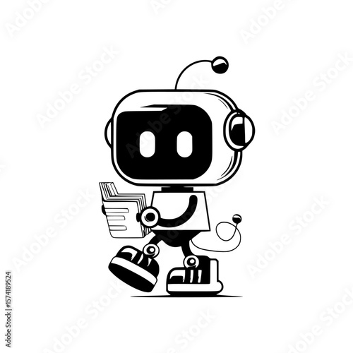 Vector illustration of a robot reading a book, showcasing a playful design suitable for educational or tech-themed projects