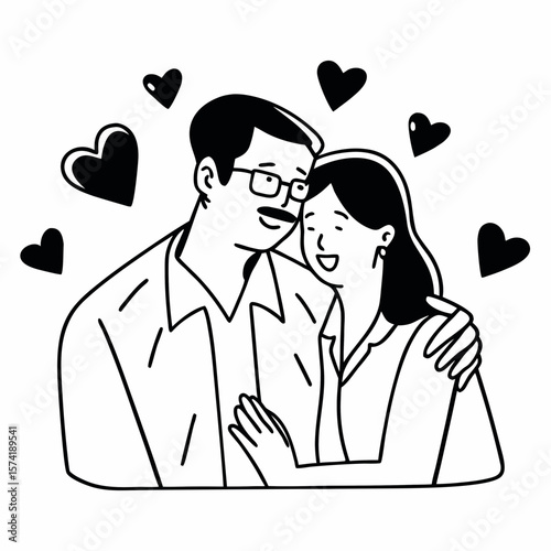 Sincere laughing bonding happy middle aged senior married couple cuddling, having fun enjoying communicating, isolated on white wall, showing candid loving feelings, good family relations concept.