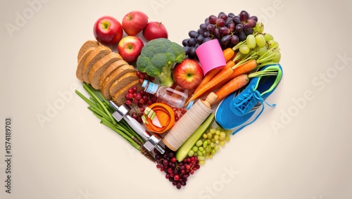 Wallpaper Mural Heart shaped arrangement of healthy foods and fitness equipment Torontodigital.ca