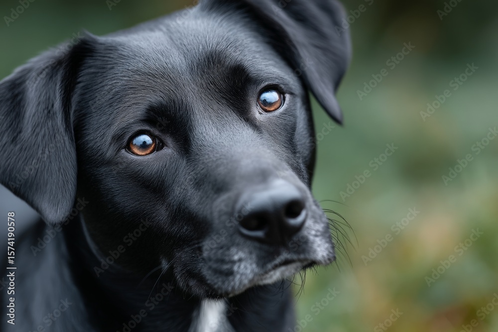 Close-up portrait of a black dog with intelligent expression Close-up portrait of a black dog with intelligent expression