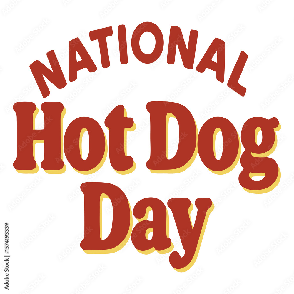 Fototapeta premium Retro National Hot Dog Day Graphic: Bold Red and Yellow Text Design