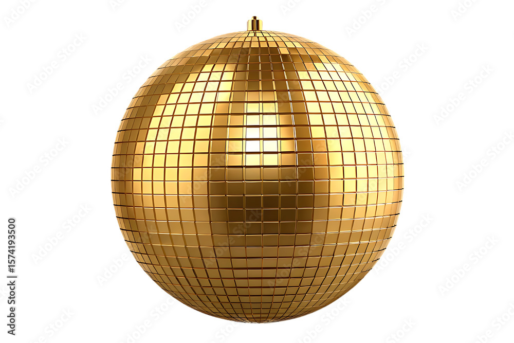 Fototapeta premium Golden Disco Ball Glittering with Reflected Light a Symbol of Party Celebration and Festive Atmosphere on Black Background