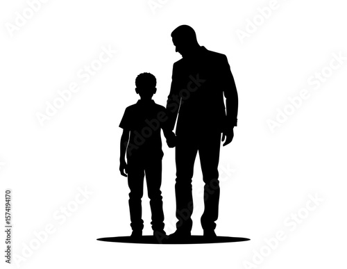 Silhouette of father and sons holding hands, ideal for family bonding, parenting, togetherness themes in presentations, websites, ads.