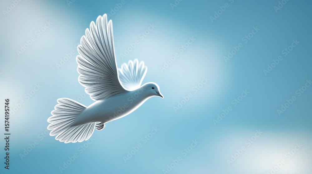 Fototapeta premium Elegant Flying White Bird in Blue Sky