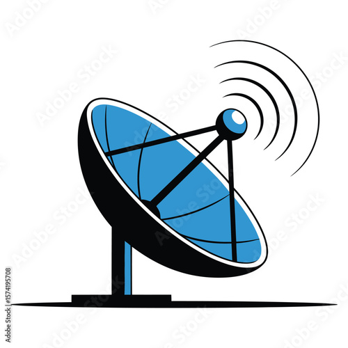 Blue and Black Satellite Dish Receiving Signal Wireless Communication Technology Icon