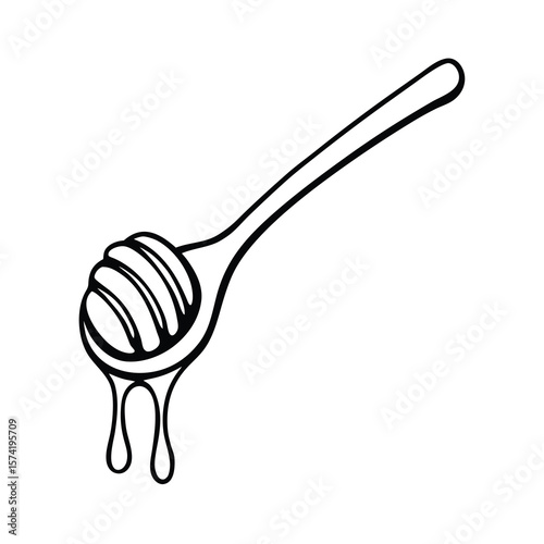 sweet honey dripping from wooden spoon