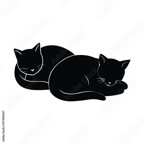 Black silhouette of two cats sleeping peacefully side by side sleeping cats