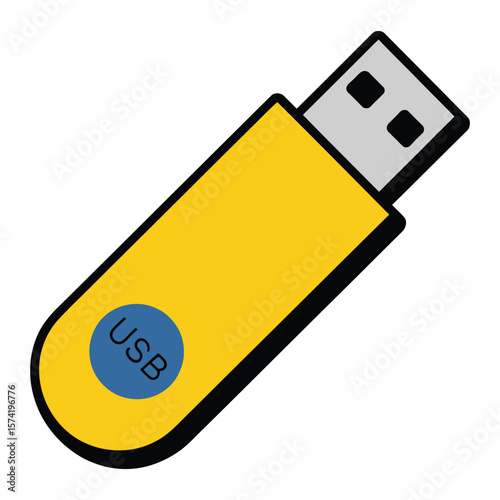 Yellow U S B Flash Drive Icon Digital Storage Device Illustration Flat Design USB flash drive