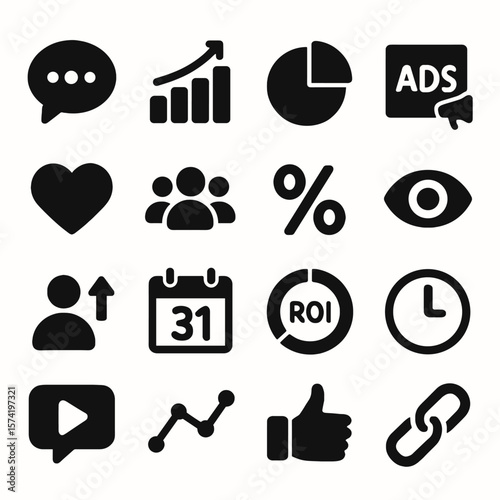Collection of Black Social Media and Marketing Icons