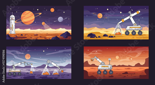 Martian Exploration Rovers Collecting Martian Samples in Different Stages
