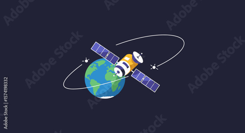 Satellite Orbiting Earth: A Stylized Space Illustration