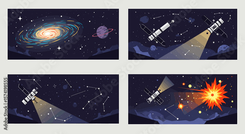 Space Exploration and Satellite Destruction: A Cosmic Narrative in Four Panels