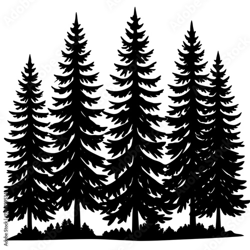 Small pine tree silhouettes vector for forest scenes, winter landscapes, and evergreen nature illustrations