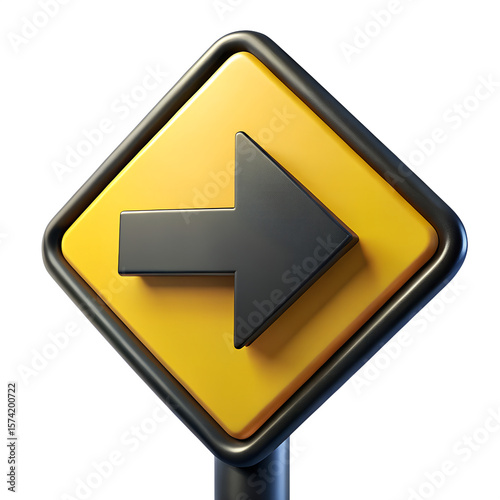 Free Download 3D Right Arrow Traffic Sign on Yellow Square Background - GFXLoad