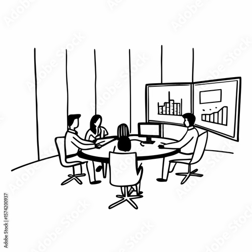 Successful business professionals presenting analytical report, working together in corporate office