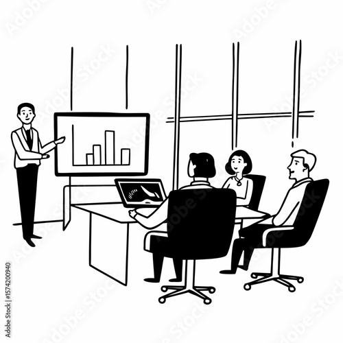 Successful business professionals presenting analytical report, working together in corporate office