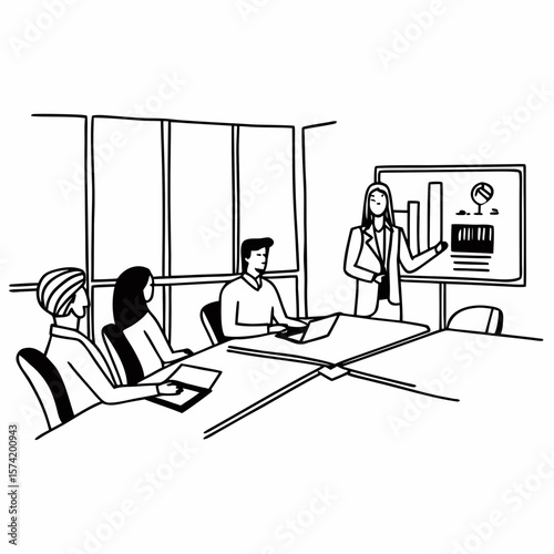 Successful business professionals presenting analytical report, working together in corporate office