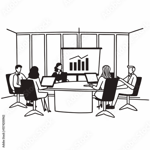 Successful business professionals presenting analytical report, working together in corporate office