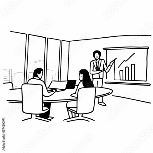 Successful business professionals presenting analytical report, working together in corporate office