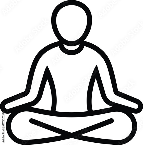 Minimalist yoga meditation icon in black outline on white background