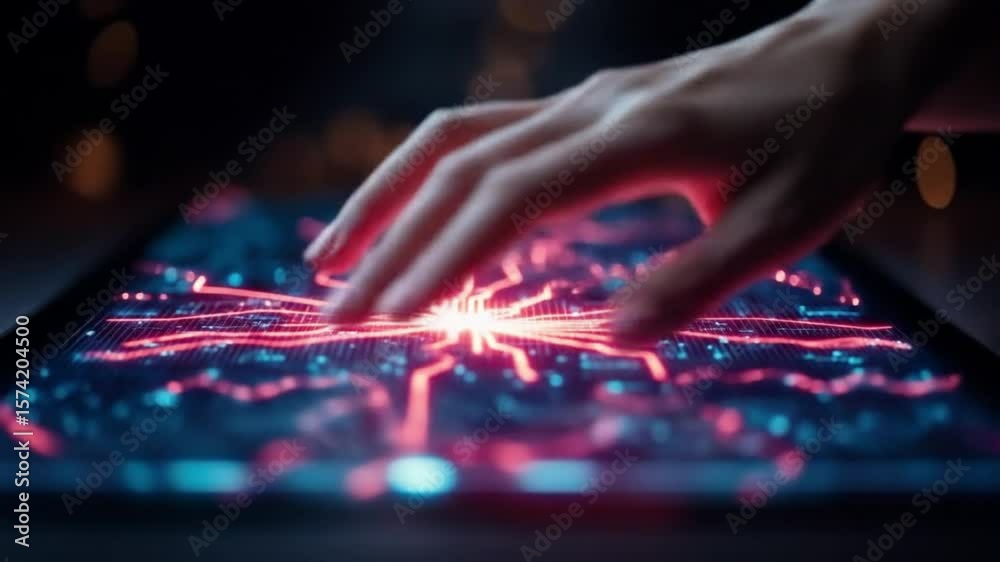 Touch of Innovation, Human Hand Interacting with a Digital Interface Touch of Innovation, Human Hand Interacting with a Digital Interface