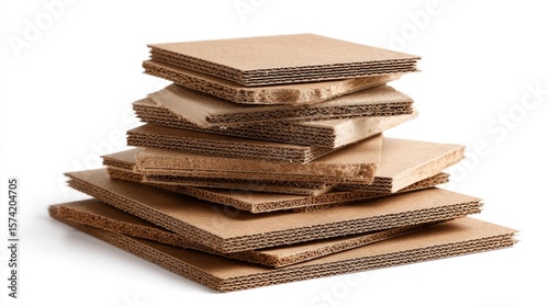 Stacked corrugated board squares form a haphazard tower