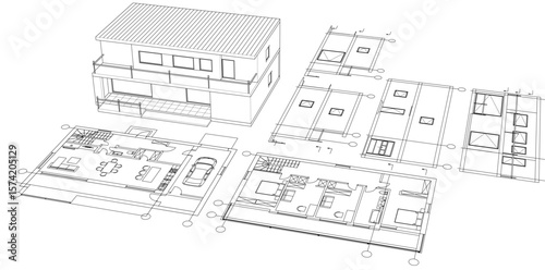 residential architecture planning 3d illustration