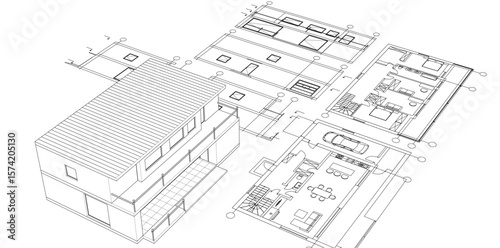 residential architecture planning 3d illustration