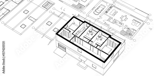 residential architecture planning 3d illustration