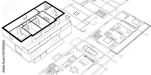 residential architecture planning 3d illustration