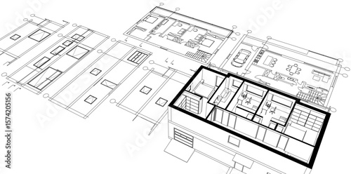 residential architecture planning 3d illustration