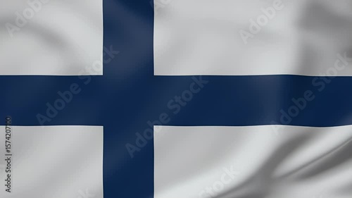 4K  animation of the Finnish flag waving. The realistic silk fabric creates a patriotic and proud feeling. National symbol of Finland.