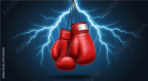 Hanging Boxing Gloves Vector for Gym Poster with Lightning Background