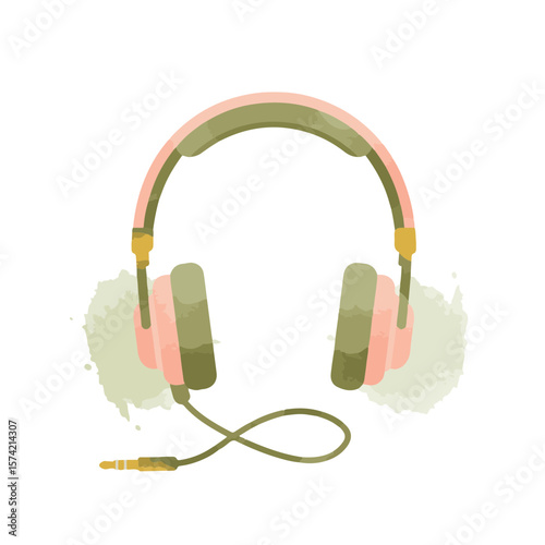 Headphones with pink and green design on white background  