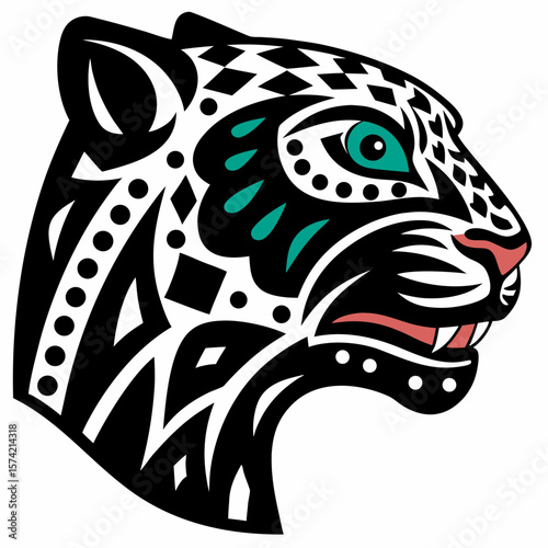 Aztec Jaguar Head Tribal Design Illustration