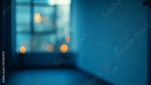 Empty Room with Blurry City Lights at Dusk
