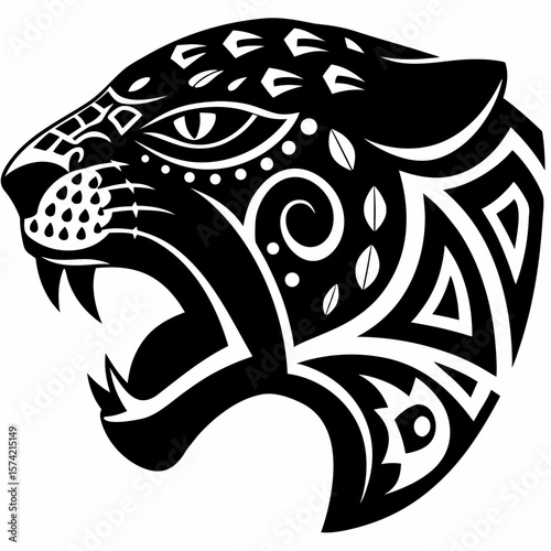 Aztec Jaguar Head Tribal Art Vector Graphic