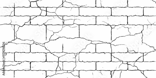white textured wall with cracks and brick foundation, creating a distressed and some dark spots, textured appearance. it looks aged