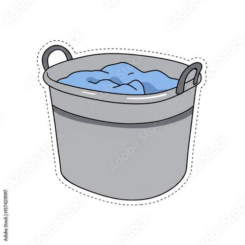 Collapsible laundry basket with blue laundry inside and handle  