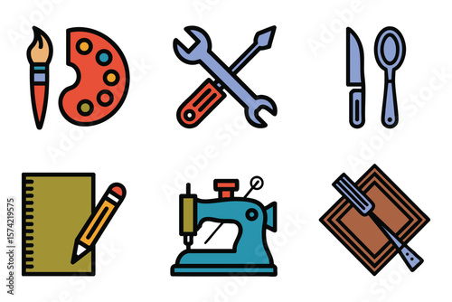 Pixel Art Icons: Tools for Creativity – Crafting, Art, DIY, and Repair Icons Set