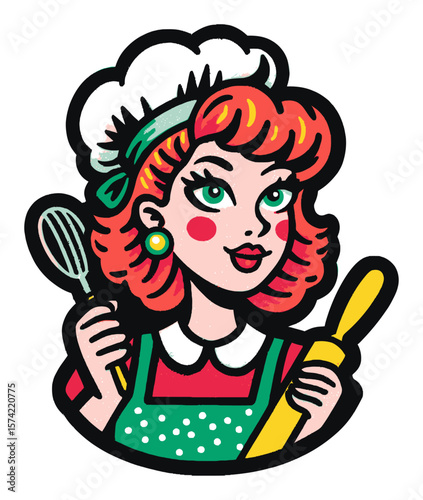 Playful Cartoon Chef with Rolling Pin and Mixing Bowl in Bright Colors